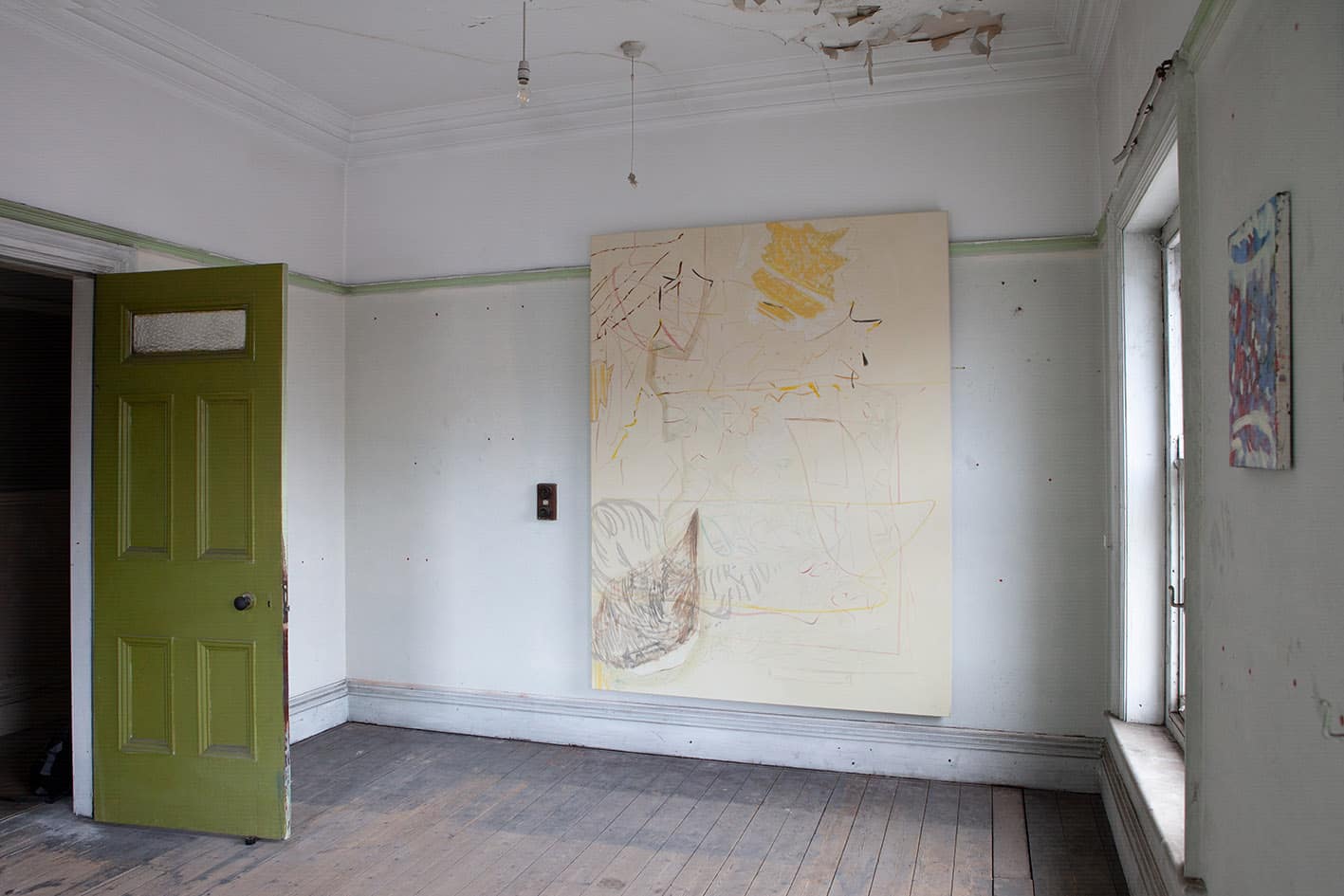 An installation shot of Daniel Pettitt's paintings at Paul Morrison Studio,Atterclife TM, Sheffield